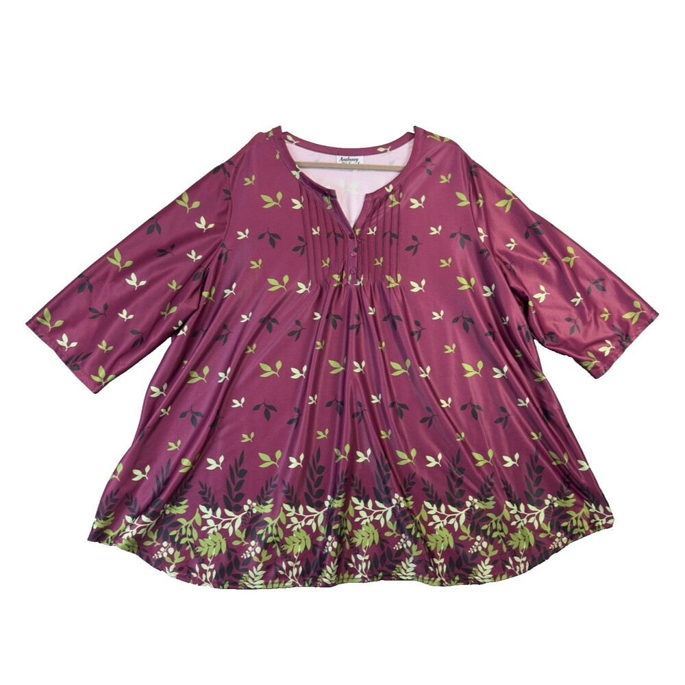 Anthony Richards Blouse Womens 5X Purple Floral Long Sleeve Button Front Shirt